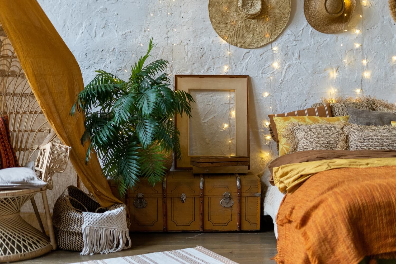 Cozy house with room in boho style interior