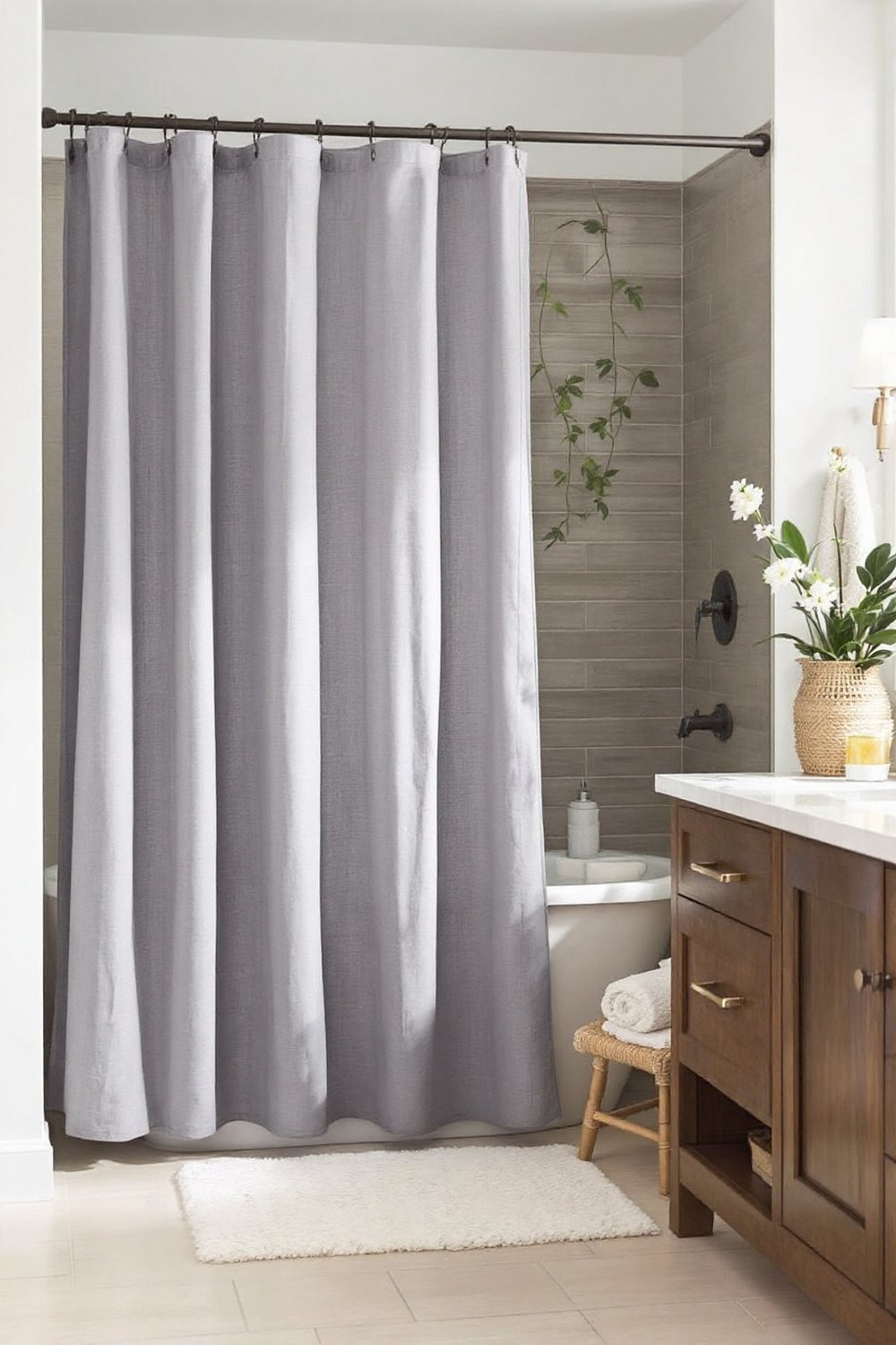 Grey Linen Shower Curtain