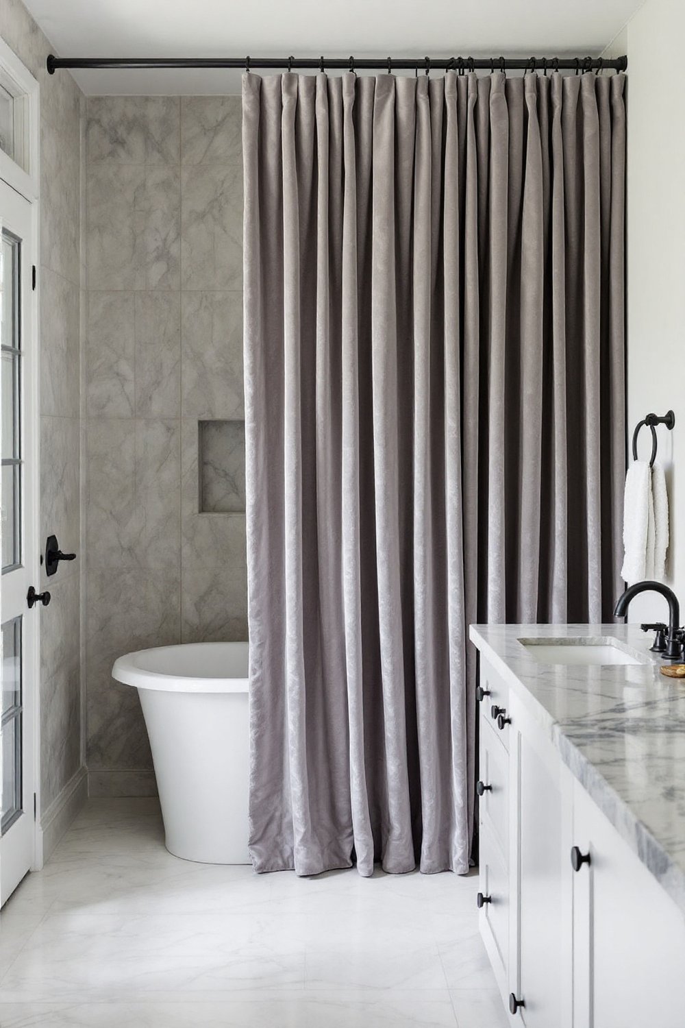 Grey Velvet Shower Curtain